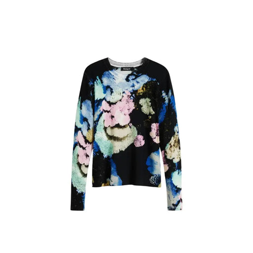 Black long-sleeved floral print top from Desigual Blue Floral Round Neck Long Knit Sweater