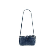 Desigual blue denim crossbody bag with slim shoulder strap silver-toned hardware and zip pocket for convenience