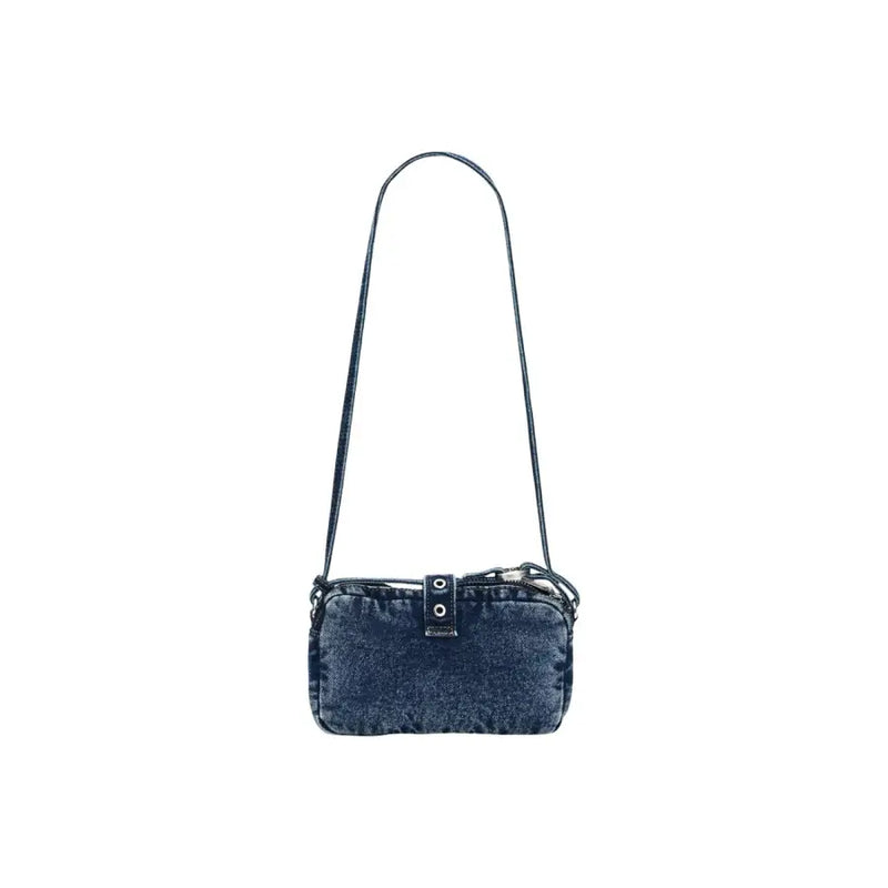 Desigual blue denim crossbody bag with slim shoulder strap silver-toned hardware and zip pocket for convenience