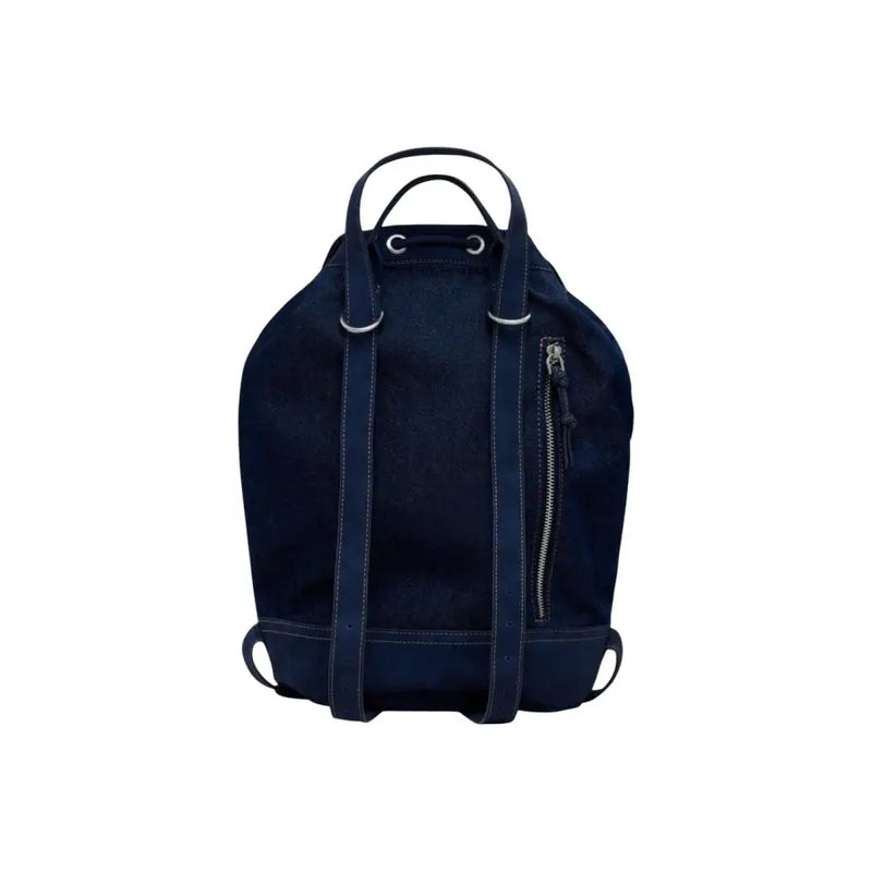 Navy blue suede backpack with leather straps and silver zipper details from Desigual fall winter collection