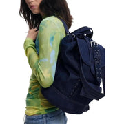 Navy blue denim backpack with silver-toned hardware and studded straps from Desigual blue women’s fall winter collection