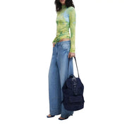 Navy blue Desigual women’s backpack with black leather straps and silver-toned buckle details from fall winter collection