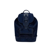 Navy blue suede Desigual womens backpack with leather strap and silver-toned buckle from fall winter collection