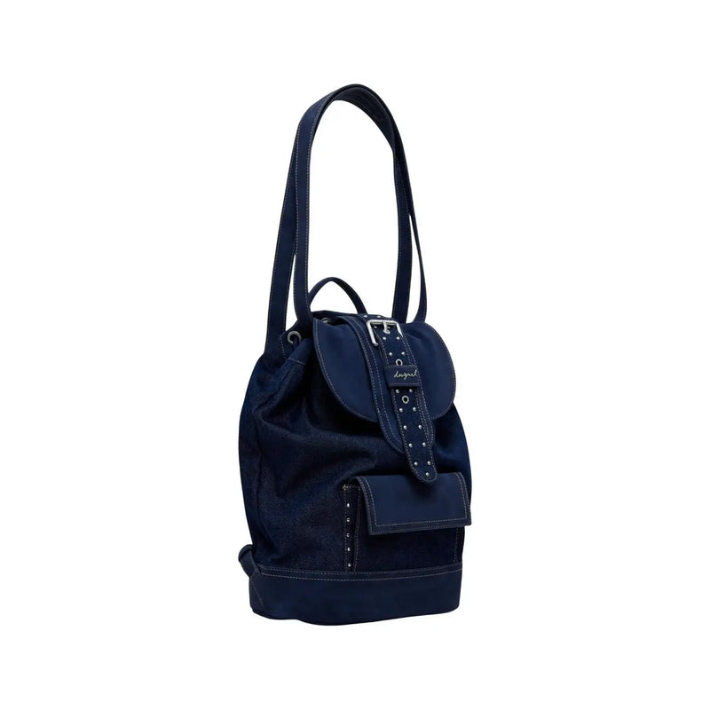 Navy blue canvas Desigual women’s backpack with leather straps and studded details from fall winter collection
