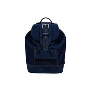 Navy blue suede Desigual womens backpack with leather strap and silver-toned buckle from fall winter collection