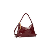 Desigual Bordeaux polyester handbag in glossy burgundy leather with braided handle and tan accent straps