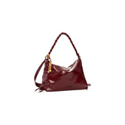 Desigual Bordeaux polyester handbag in glossy burgundy leather with braided handle and tan accent straps