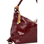 Desigual bordeaux glossy burgundy polyester shoulder bag with braided strap and heart shaped charms with zip pocket