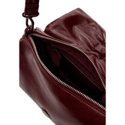 Desigual bordeaux women bag in rich burgundy leather with silver zipper and adjustable crossbody strap featuring inside pocket