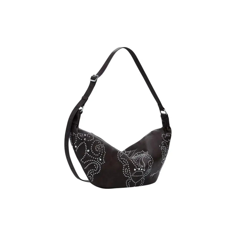 Black shoulder bag with silver stud embellishments from Desigual Brown Polyurethane Handbag collection