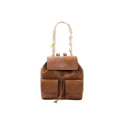 Desigual brown women bag with tan leather, floral embossed pattern, braided straps, and front pockets from spring summer collection