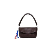 Dark brown Desigual women’s fall winter shoulder bag with braided strap and colorful charm