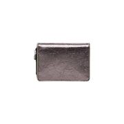 Sleek Desigual brown zip wallet with metallic gray cracked leather and silver zipper