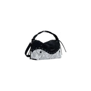 Black and white patterned PU shoulder handbag with handle and zip pocket for Desigual Fall Winter collection