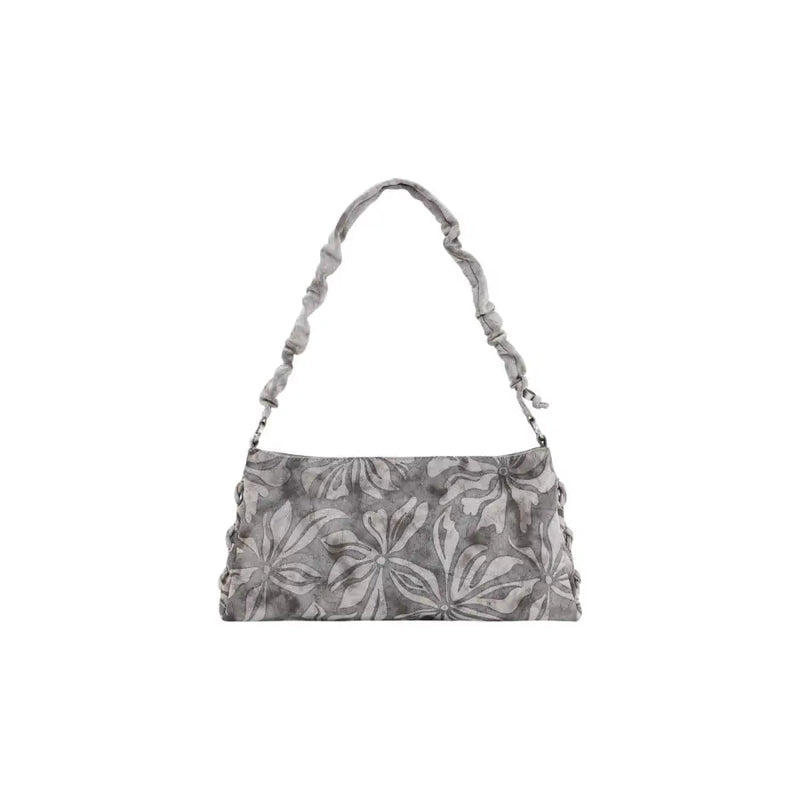 Desigual grey floral cotton handbag with ruched shoulder strap and zip pocket for secure storage
