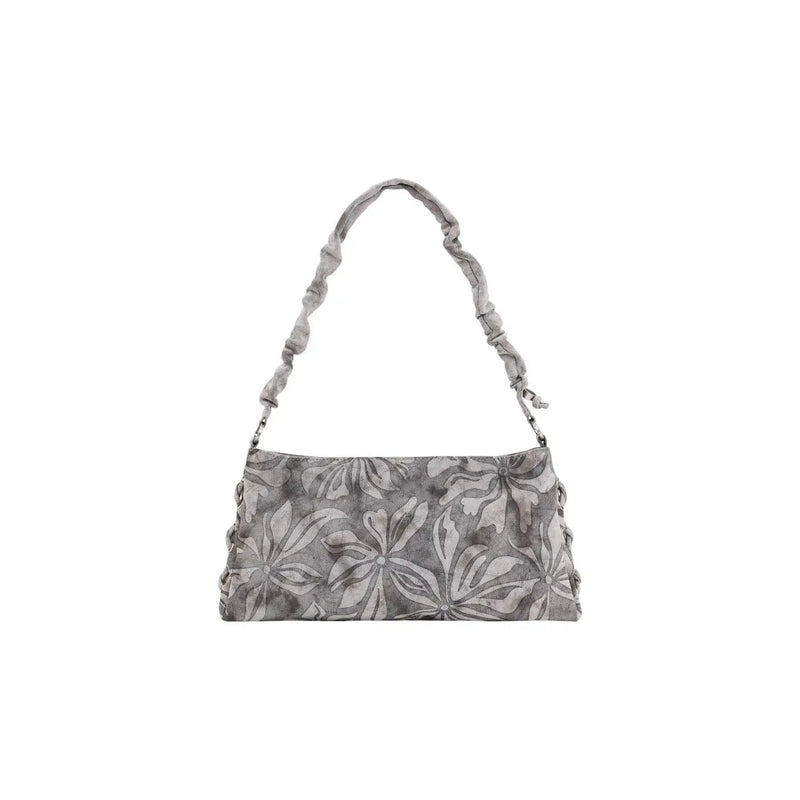 Desigual grey floral cotton handbag with ruched shoulder strap and zip pocket for secure storage