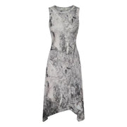 Desigual grey print sleeveless dress with asymmetrical hem and flowy fabric in monochrome abstract print