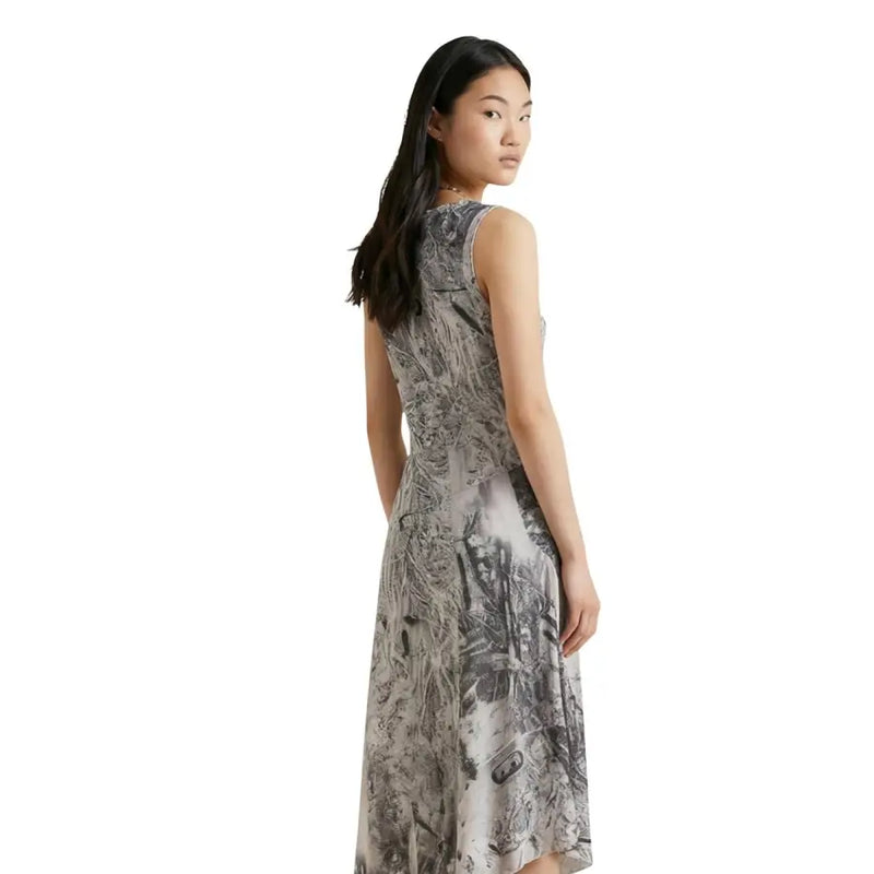 Desigual Grey Sleeveless Print Dress Women Desigual Grey Sleeveless Print Dress Women