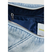 Desigual light blue zippered handbag made of light-wash denim with a navy interior and silver zipper hardware