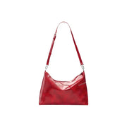 Desigual red polyester handbag with zip pockets featuring a glossy finish and silver-toned hardware