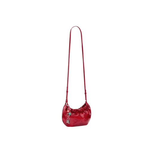 Desigual red glossy polyester crossbody shoulder bag for women with long strap and small front charm