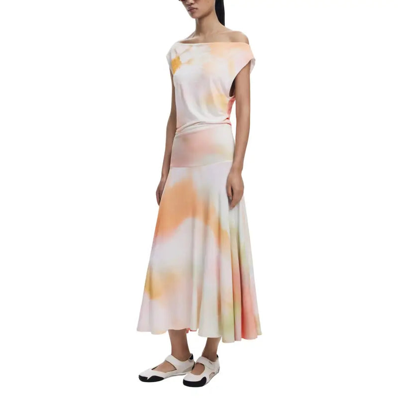 Women’s off-the-shoulder tie-dye midi dress with flowing skirt from Desigual for spring summer