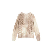 Desigual Damen-Pullover aus beigefarbenem Strickgewebe mit Rundhalsausschnitt, aufwendigen Zopfmustern und dezenten goldfarbenen Verzierungen