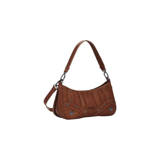 Brown leather shoulder bag with studded and stitched design for Desigual Women Beige Zip Bag Fall Winter