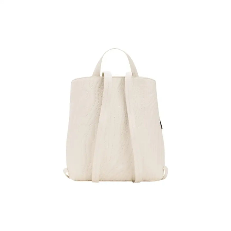 Cream-colored Desigual women zippered backpack with subtle textured surface matching handle and shoulder straps
