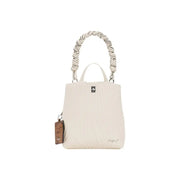 Desigual women beige cream-colored quilted handbag with braided rope handle and small leather tag with inside pocket