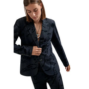 Dark navy desigual women black blazer made of viscose blend with subtle all over handwritten style print