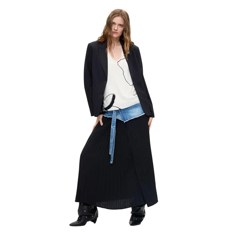 Desigual women black blazer with structured silhouette, notched lapels, and viscose blend fabric