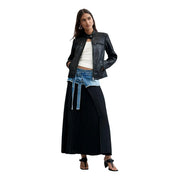 Desigual women black blazer in polyester with mandarin collar and front zipper pockets featuring subtle texture