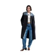 Desigual women black cotton lyocell hybrid trench blazer with denim accents and double-breasted buttons