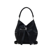 Black faux leather convertible hobo bag with braided handle and silver hardware for Desigual Women Black Handbag Rucksack