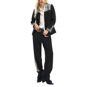 Desigual women black long sleeve blazer with lapel collar featuring denim accents and embroidered detailing