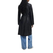 Black faux leather trench coat with tie waist and white stitching for Desigual Women Blazer