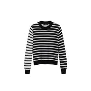 Desigual women black and white striped long-sleeved knit sweater with round neck ribbed cuffs and hem