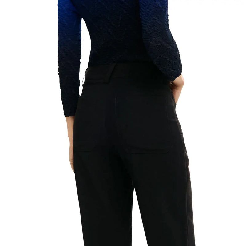Desigual women black viscose trousers with pockets featuring a sleek tailored fit and high-waisted design