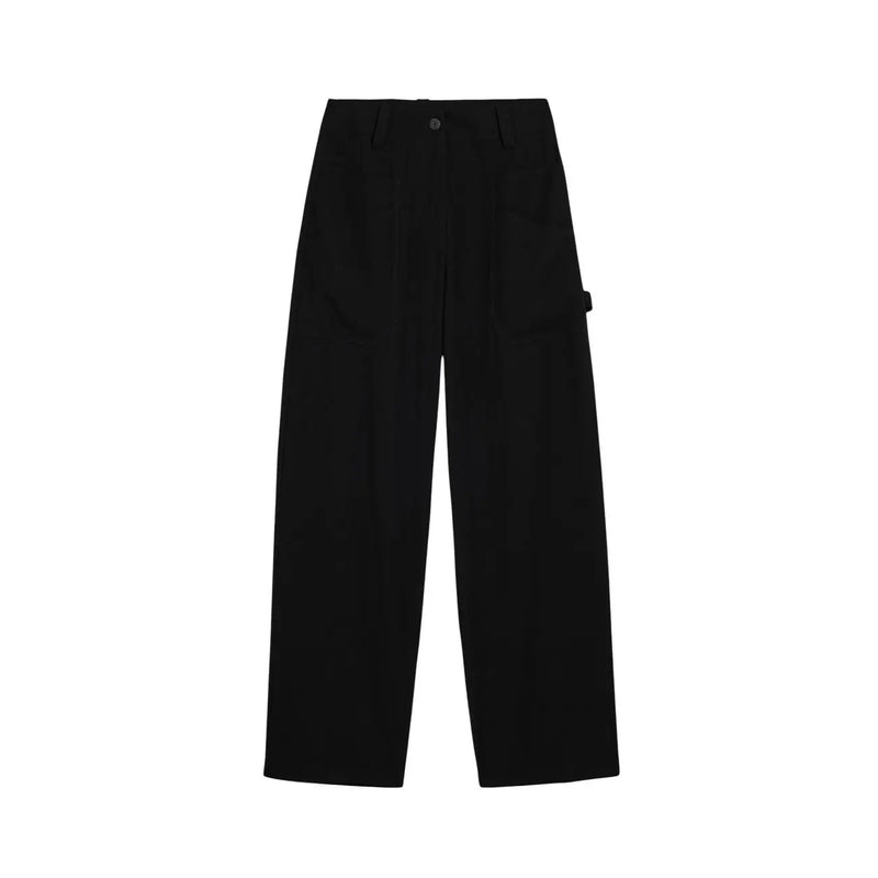 Desigual women black high-waisted viscose cargo trousers with straight-leg cut pleats and pockets