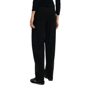 Desigual women black viscose wide-leg trousers with pockets in smooth tailored fabric and clean lines