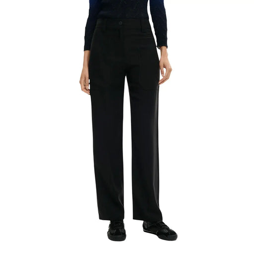 Schwarze, hochgeschnittene Viskosehose für Damen von Desigual mit weitem Bein, Taschen und elegantem, tailliertem Schnitt