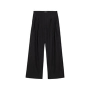 Desigual women black high-waisted wide-leg zip trousers with subtle vertical stripes and pleated front in polyester blend