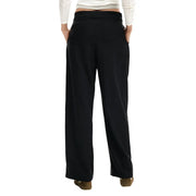 Black wide-leg Desigual women zip trousers with high-waisted elastic band and front pockets polyester blend