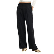 Black wide-leg zip trousers with high waist and pleated front made from polyester blend by Desigual