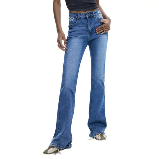 Desigual Damen-Jeans mit hohem Bund und ausgestelltem Bein, mittelblau, Rückansicht