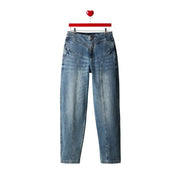Desigual Damenjeans aus blauer Baumwolle, Stretch-Denim, helle Waschung, hoher Bund, gerades Bein mit dezenten Waschspuren