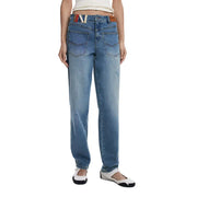 Light-wash blue relaxed-fit jeans with brown leather patch from Desigual Women Fall Winter collection
