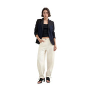 Cream-colored wide-leg trousers with relaxed fit and subtle side detailing complementing desigual women blue geometric blazer viscose blend