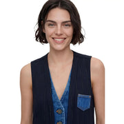 Desigual Damen-Jeansweste in Blau mit Nadelstreifen, passender Tasche und Zierknöpfen für stilvolle Lagenlooks
